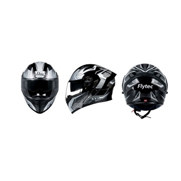 Cască moto modulară negru/alb - colaj cu vedere frontală, laterală și din spate