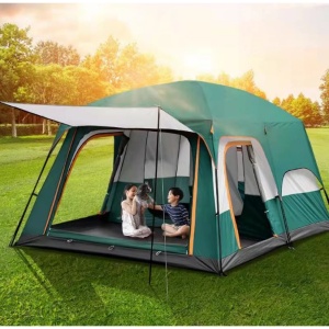 Cort de camping înalt, 4 persoane, cu terasă, 2 zone, 2 uși și 2 ferestre - Img 1