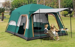 Cort de camping înalt, 4 persoane, cu terasă, 2 zone, 2 uși și 2 ferestre - Img 2