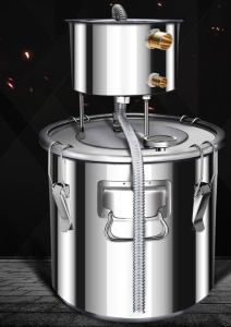 Distilator Alcool, Capacitate 22 Litri, din Otel Inoxidabil, Pompa de Apa si tub de Cupru, Set pentru productia acasa de Whisky, Vin si Brandy, Apa distilata, Termometru Incorporat - Img 6