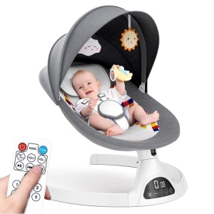 Electric Baby Swing with Removable Shell, Baby Rocker with 5 Swinging Levels, Protective Net, Bluetooth Connection, Remote Control, USB, Toys and Melodies