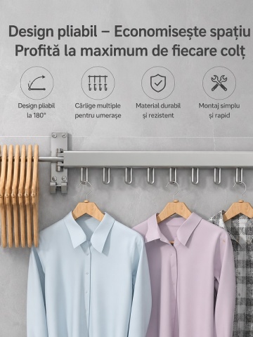 Foldable hanger rack 200 cm, 24 hangers, durable and resistant, adjustable, 180° rotation, made of aluminum, gray - Img 5