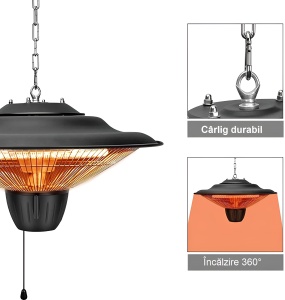 Încălzitor Suspendat pentru Terasă – Două Trepte de Putere (800W și 2000W), Ideal pentru Confort Exterior - Img 2