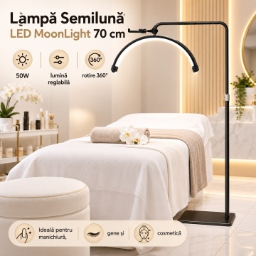 Lampă Semilună LED Profesională MoonLight 70 cm, 50W, Lumină Reglabilă, Manichiură, Gene, Cosmetică - Img 8