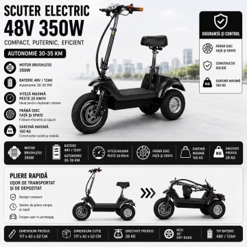 Scuter electric ,Motocicletă / Trotinetă 36V-500W 10Ah cu șezut reglabil, , Închidere la cheie,Seniori - Img 2