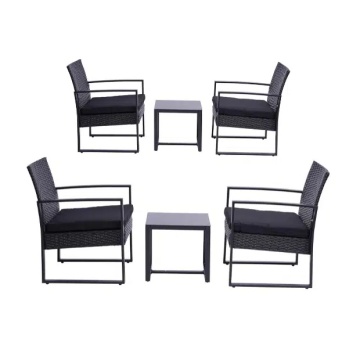 Set Mobilier Grădină Ratan Sintetic - 4 Scaune cu Perne + 2 Mese