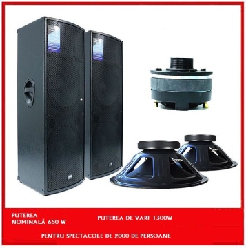 Set de 2 boxe duble pasive de 15 inch, cu putere de 650W fiecare