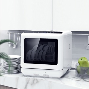 Mini mașină de spălat vase albă cu display LED și 6 programe