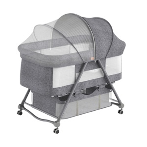Baby crib, foldable baby bed with swing, children's crib with mattress included, insect net, transportable, transport cover, storage basket