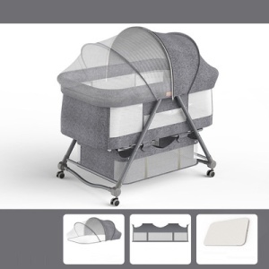 Baby crib, foldable baby bed with swing, children's crib with mattress included, insect net, transportable, transport cover, storage basket - Img 5