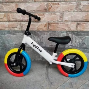 Bicicletă de echilibru, fără pedale pentru învățare copii, balancing bike, reglabilă pe înălțime, alb/tricolor/negru - Img 2