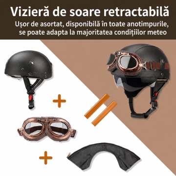 Cască Moto Retro cu Ochelari și Vizieră de Soare – Confort și Stil pentru Motocicletă, Scuter și Chopper - Img 5