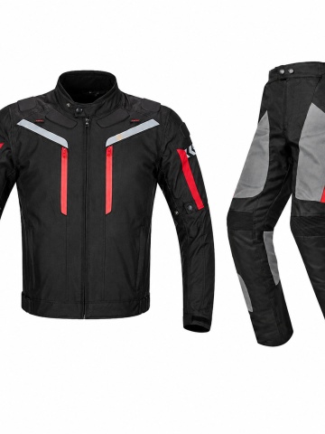 Costum moto negru-roșu cu geacă și pantaloni - Flytec™