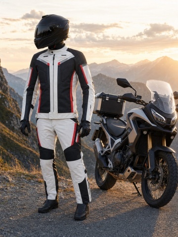 Costum motocicletă touring Flytec purtat în aventură montană