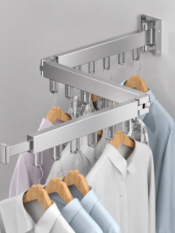 Foldable hanger rack 200 cm, 24 hangers, durable and resistant, adjustable, 180° rotation, made of aluminum, gray - Img 2