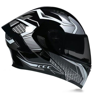 Full Face Flip Up Motorcycle/Scooter Helmet With Double Visor – Black/White Sport Design, Modular Folding System - Img 4