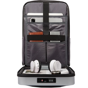Laptop backpack, waterproof, unisex bag, with plastic case, anti-theft system, USB and USB-C charging port, suitcase attachment system - Img 7