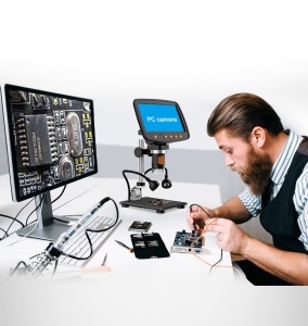Microscop digital profesional portabil 1-1000X Dittom 10MP monitor 7 inch Full HD pentru reparații electroniști, bijutieri, analize medicale - Img 2