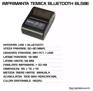 Mini Imprimantă mobilă, portabilă cu bluetooth, USB, cu hârtie termică 58mm, pentru telefon - Img 6