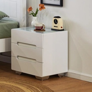 Multifunctional smart bedside table - Ingrid 2 drawers white tempered glass, wireless charging, USB, LED lighting with Touch adjustable temperature - Img 7