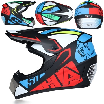 Cască cross și ATV Nitro X neagră cu roșu și albastru - mai multe unghiuri - Flytec™