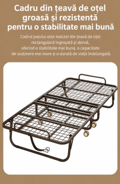 Pat Pliabil pentru Oaspeți cu Saltea din Spumă Elastică, Cadru Metalic Ranforțat, Roți 360° cu Frână - Img 7