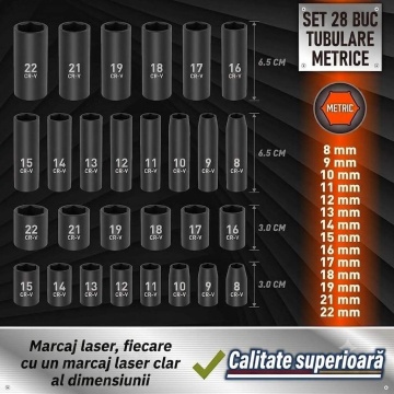 Set chei tubulare mecanic auto 3/8 cr-v cu clichet si articulatie universala DenisNetwork