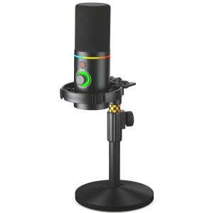 Динамичен микрофон за излъчване/подкаст с RGB осветление, кардиоиден, XLR/USB – идеален за игри, стрийминг и конференции