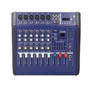 Професионален аудио миксер с усилвател, мощност 2x250 W, 6 канала, 16 ефекта, 5-лентов еквалайзер, Bluetooth, USB/MP3 и звукова карта