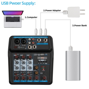 Mixer cu Bluetooth Record Multi-purpose 4 canale Input Mic Line Insert Stereo USB Playback, USB Interface and a Sound Card