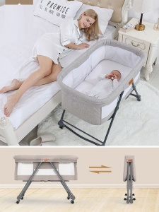 Baby crib, foldable baby bed with swing, children's crib with mattress included, insect net, transportable, transport cover, storage basket - Img 6