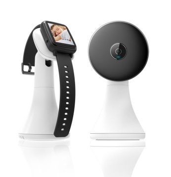 Baby monitor cu cameră rotundă și ceas negru, văzute lateral - DenisNetwork