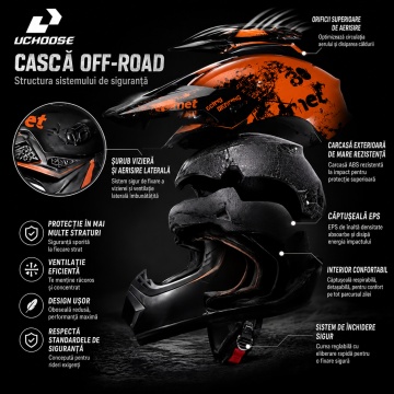 Cască Cross Full Face pentru Motocicletă, Dirt Bike, MX/Enduro, ATV și Trotinetă Electrică, Orange Strike - Flytec™ - Img 4