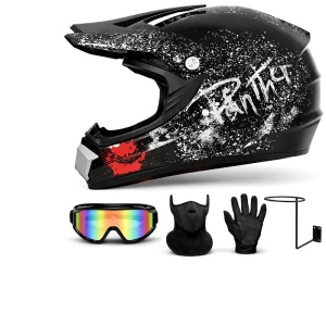 Panther Cross Helmet Set with Gloves, Goggles, Balaclava for Motorcycles, Dirt Bike, Enduro, Atv, Size S, M, L, XL - Flytec™