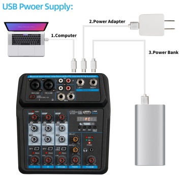 Mixer cu Bluetooth Record Multi-purpose 4 canale Input Mic Line Insert Stereo USB Playback, USB Interface and a Sound Card