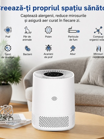 Purificator Aer Filtru HEPA cu WiFi - Elimină 99,97% din Praf, Polen, Fum, Păr de Animale - Img 11