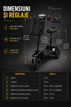 Scuter electric ,Motocicletă / Trotinetă 36V-500W 10Ah cu șezut reglabil, , Închidere la cheie,Seniori - Img 4