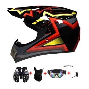 Set Cască Cross Inferno X cu Mănuși, Ochelari și Cagulă și Suport de Perete pentru Motociclete, Enduro, Atv, Bicicletă - Flytec™ - Img 1