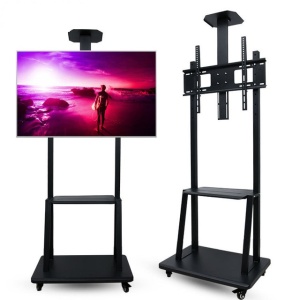Stand, stativ, suport mobil de TV și videoproiector sau webcam (80kg max), cu roți blocabile, 80-190 cm, negru, cu 3 etaje, VESA 600x400 - Img 1