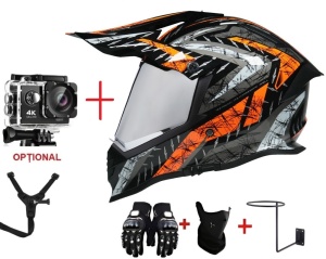 Stealth X Full Face Motorcycle Helmet, Waterproof Visor, Adjustable Visor, Integrated Sunglasses Adventure / Touring / On-Road & Off-Road / Enduro Bonus Gloves + Balaclava + Wall Mount - Img 2