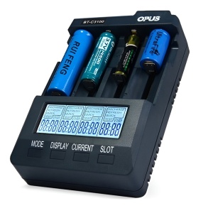 Универсално зарядно устройство OPUS BT-C3100 V2.2, интелигентно Li-Ion/NiCd/NiMH, бързо, 4 слота, максимален капацитет 20 000 mAH