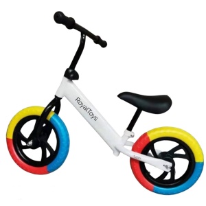 Bicicletă de echilibru, fără pedale pentru învățare copii, balancing bike, reglabilă pe înălțime, alb/tricolor/negru - Img 1