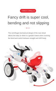 Bicicletă/ kart/ drift pentru copii cu 4 roți, în formă de avion cu pedale și scaun ergonomic - Img 3
