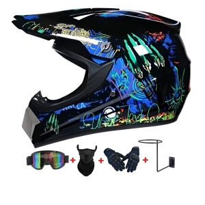 Blaze FX Cross Helmet Set with Gloves, Goggles, Balaclava and Wall Mount for Motorcycles, Dirt Bike, Enduro, Atv, Size S, M, L, XL - Flytec™