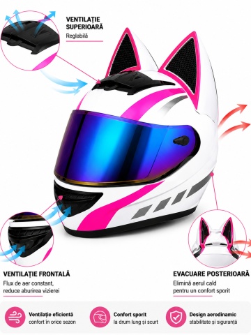 Cască Moto Integrală pentru Damă Full Face cu Vizieră Oglindă, Design Sport Aerodinamic, Ventilație Avansată și Căptușeală Confortabilă - Cască de Protecție pentru Motocicletă, Scuter și ATV - Img 4