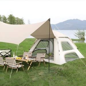 Cort cu Baldachin pentru 3-4 Persoane – 2-în-1, Pliabil, Desfășurare Automată Rapidă, Protecție Solară pentru Camping - Img 2