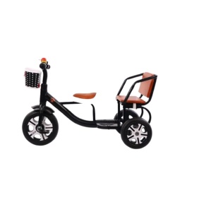 Double Pedal Tricycle for Kids 2-7 Years Old, Tandem Tricycle with Adjustable Front Seat and Padded Passenger Seat, Footrest, Steel Tricycle Frame, with Bell and Basket, Black - Img 2