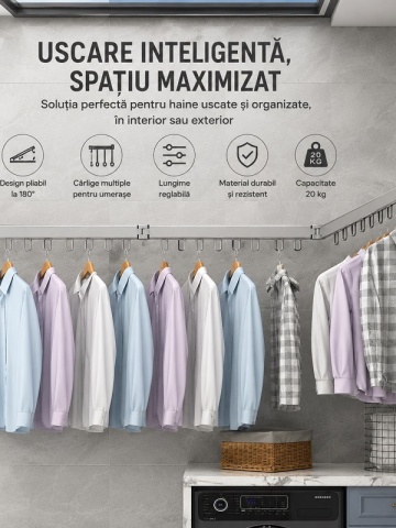 Foldable hanger rack 200 cm, 24 hangers, durable and resistant, adjustable, 180° rotation, made of aluminum, gray - Img 6