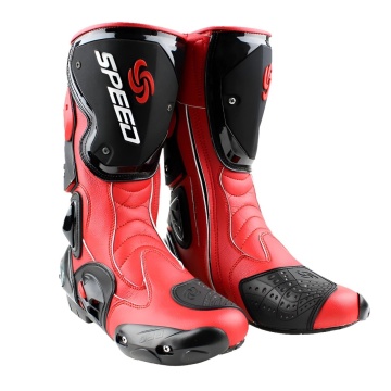 Cizme moto touring roșii cu protecții negre - vedere laterală - Flytec™