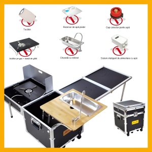 Kit bucătărie mobilă de camping cu 4 module de lucru- compactă, durabilă și ușor de transportat - Flytec™ - Img 2